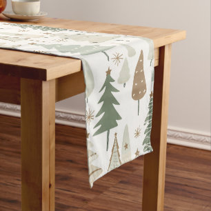 Elegant saga green Christmas Trees pattern Short Table Runner