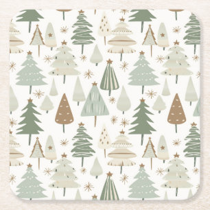 Elegant Saga green Christmas Trees pattern Square Paper Coaster