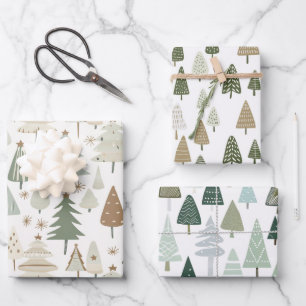 Elegant Saga green Christmas Trees  pattern Wrapping Paper Sheet
