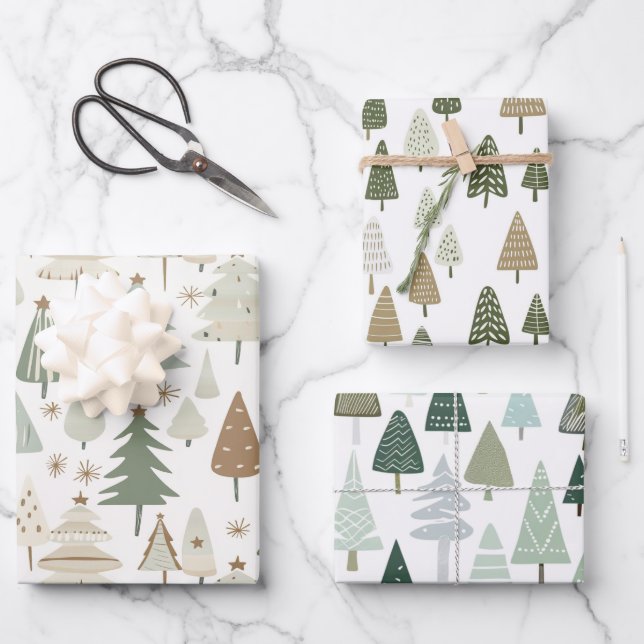 Elegant Saga green Christmas Trees  pattern Wrapping Paper Sheet (Front)