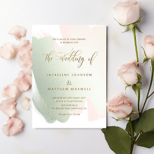Elegant Sage and Blush Brush Strokes Wedding  Invitation