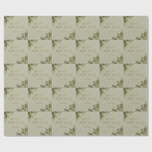 Elegant Sage and Gold Happy New Year Greeting Wrapping Paper