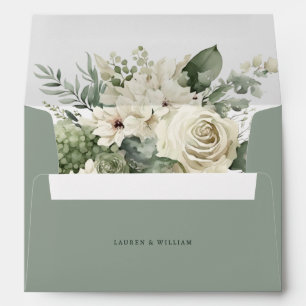 Elegant Sage and Ivory Floral Greenery Wedding Envelope
