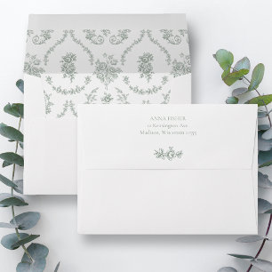 Elegant Sage Baroque Roses Wedding Envelope