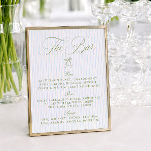 Elegant Sage & Blue Stripes Wedding Bar Sign