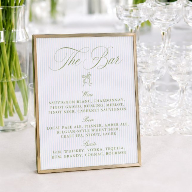 Elegant Sage & Blue Stripes Wedding Bar Sign (Elegant Sage & Blue Stripes Wedding Bar Sign)