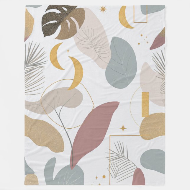 Elegant Sage & Blush Abstract Botanical Throw Blan Fleece Blanket (Front)