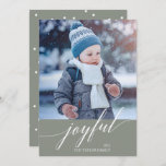 Elegant Sage Calligraphy Joyful Photo Holiday Card<br><div class="desc">This elegant sage calligraphy joyful photo card is the perfect simple photo card. The design features a modern photo card decorated with romantic and whimsical typography and a polka dot backing. Personalise the card with your family name and year.</div>