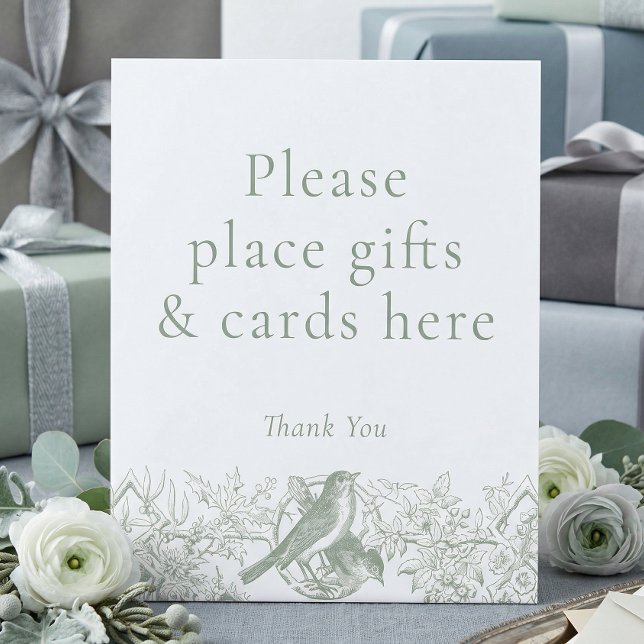 Elegant Sage Chinoiserie Nature Bird Bridal Shower Pedestal Sign (Creator Uploaded)