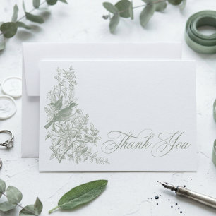 Elegant Sage Chinoiserie Nature Bird Bridal Shower Thank You Card