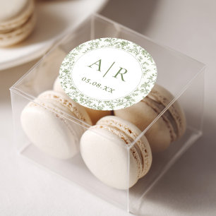 Elegant Sage Chinoiserie Wedding Classic Round Sticker