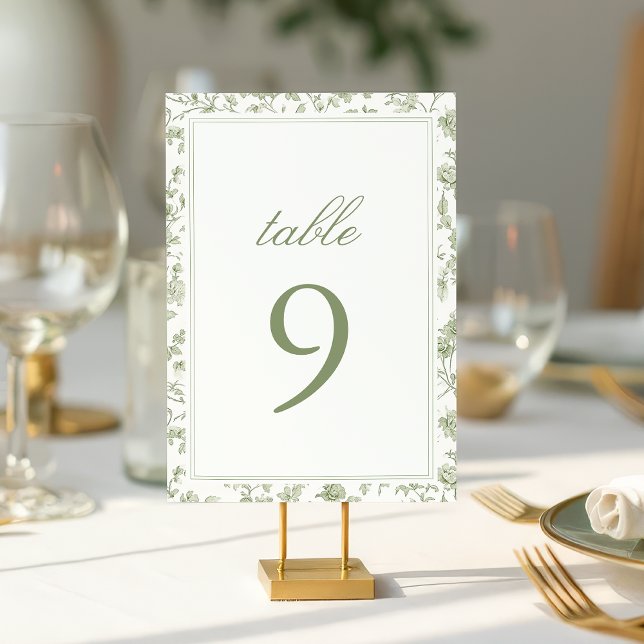 Elegant Sage Chinoiserie Wedding Table Number (Creator Uploaded)
