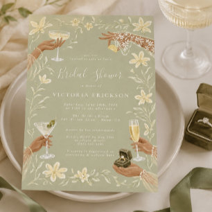 Elegant Sage Cocktail Bridal Shower Invitation
