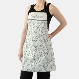 Elegant Sage Cream Minimalist Boho Floral Pattern Apron