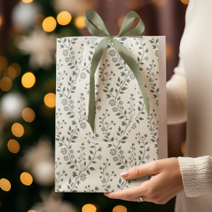 Elegant Sage Cream Minimalist Boho Floral Pattern Medium Gift Bag