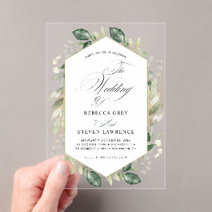 Elegant sage eucalyptus calligraphy wedding acrylic invitations