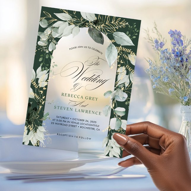 Elegant Sage Eucalyptus Green Calligraphy Wedding Acrylic Invitations (Creator Uploaded)