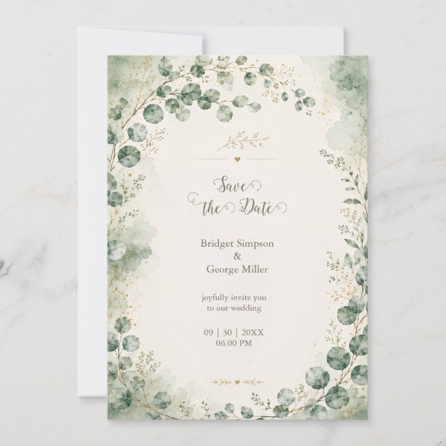 Elegant Sage Eucalyptus Wedding Botanicals Invitation (Front)