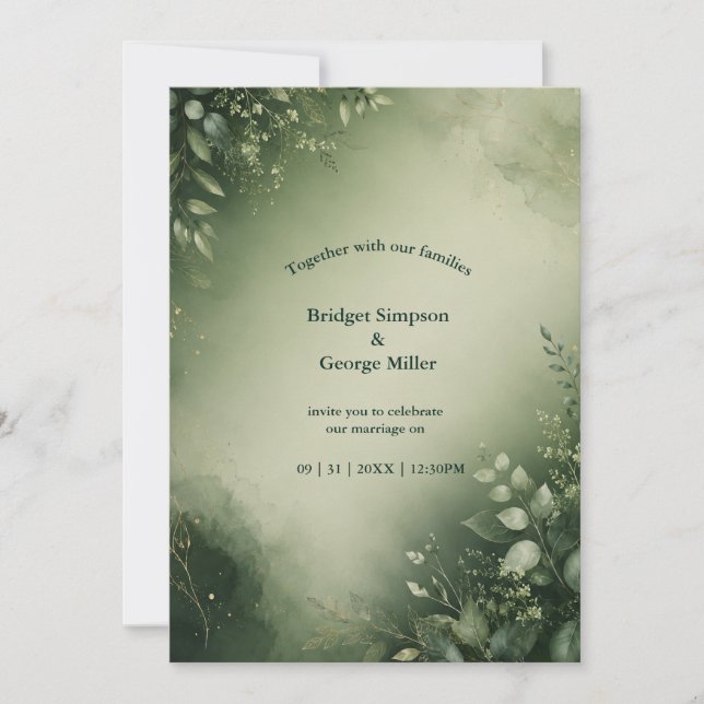 Elegant sage fairytale Forest botanical Wedding  Invitation (Front)