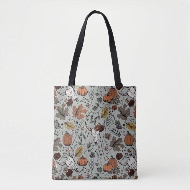 Elegant Sage Fall Harvest and Cow Skulls Tote Bag (Front)