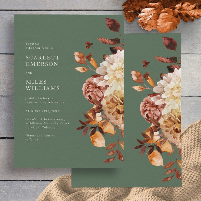 Elegant Sage Fall Wedding Invitation (Elegant Sage Green Fall Floral Wedding Invitation by Painted Paperie
)