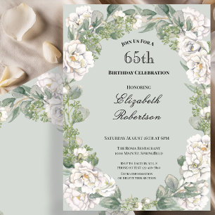 Elegant Sage Floral Border Women's 65th Birthday  Invitation