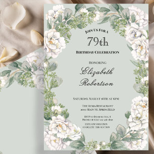 Elegant Sage Floral Border Women's 79th Birthday Invitation