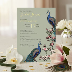 Elegant Sage Floral Peacock Bridal Shower