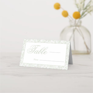 Elegant Sage Floral Toile Crest Monogram Wedding Place Card