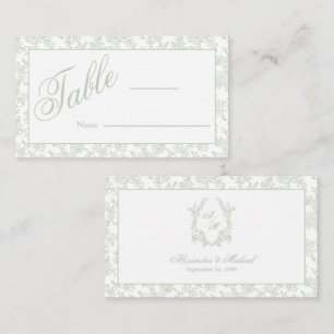 Elegant Sage Floral Toile Crest Monogram Wedding Place Card