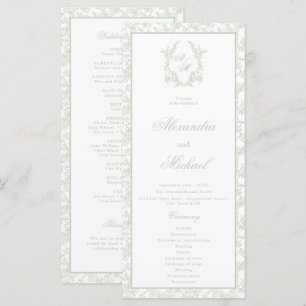 Elegant Sage Floral Toile Crest Monogram Wedding Programme
