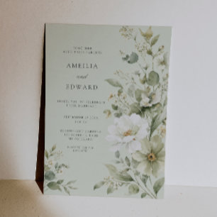 Elegant Sage Floral Watercolor Wedding Invitation
