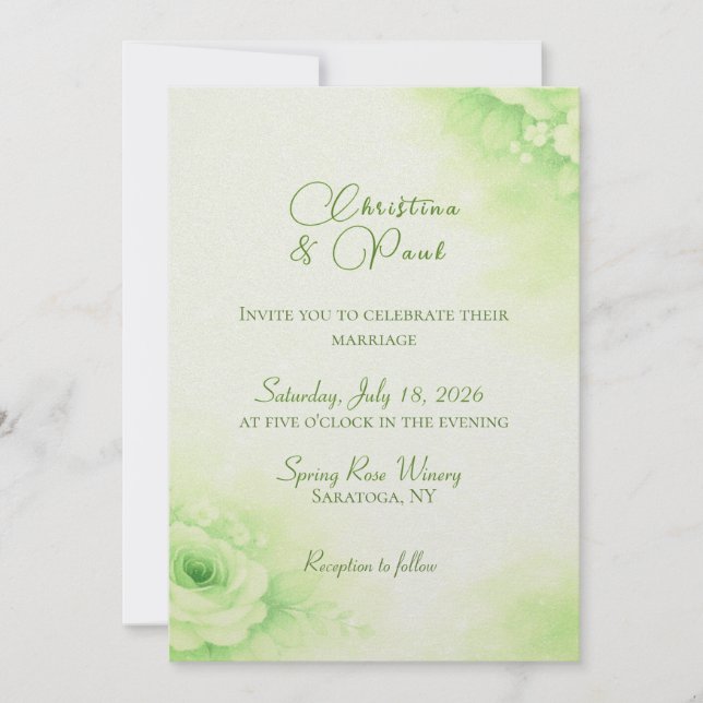 Elegant Sage Floral Wedding Invitation (Front)