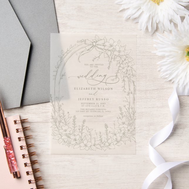 Elegant Sage Garden Coquette Wedding Vellum Invitations (Wedding)