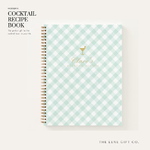 Elegant Sage Gingham Blank Cocktail Recipe Book