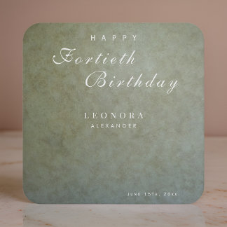 Elegant Sage Gold ANY Birthday Party Square Paper Coaster