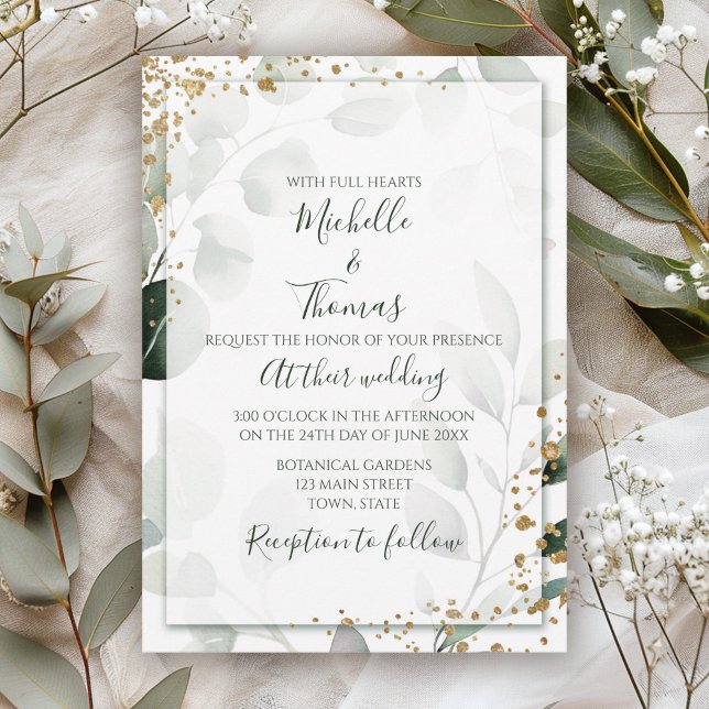 Elegant Sage Gold Eucalyptus Watercolor Greenery Invitation (Creator Uploaded)