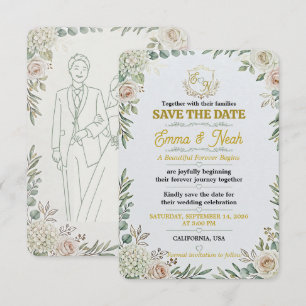 Elegant Sage Gold Wedding Invitation Save The Date