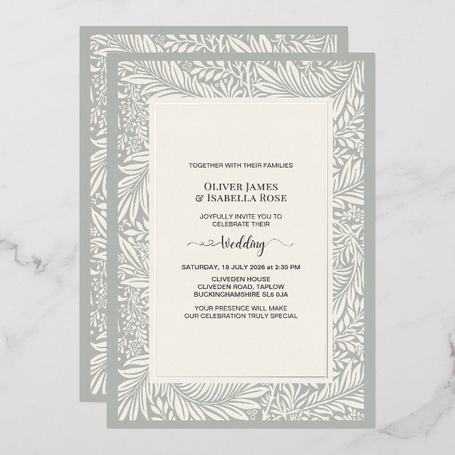 Elegant Sage Gray & Soft Ivory Wedding Invitation (Front/Back)