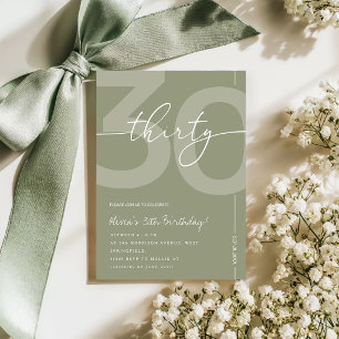 Elegant Sage Green 30th Birthday Party Invitation