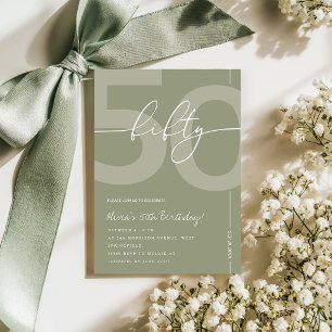 Elegant Sage Green 50th Birthday Party Invitation