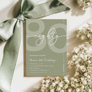 Elegant Sage Green 80th Birthday Party Invitation