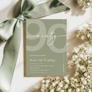 Elegant Sage Green 90th Birthday Party Invitation
