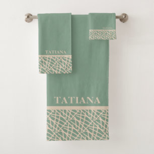 Elegant Sage Green Abstract  Bath Towel Set