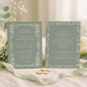 Elegant Sage Green All in One Wedding Invitation
