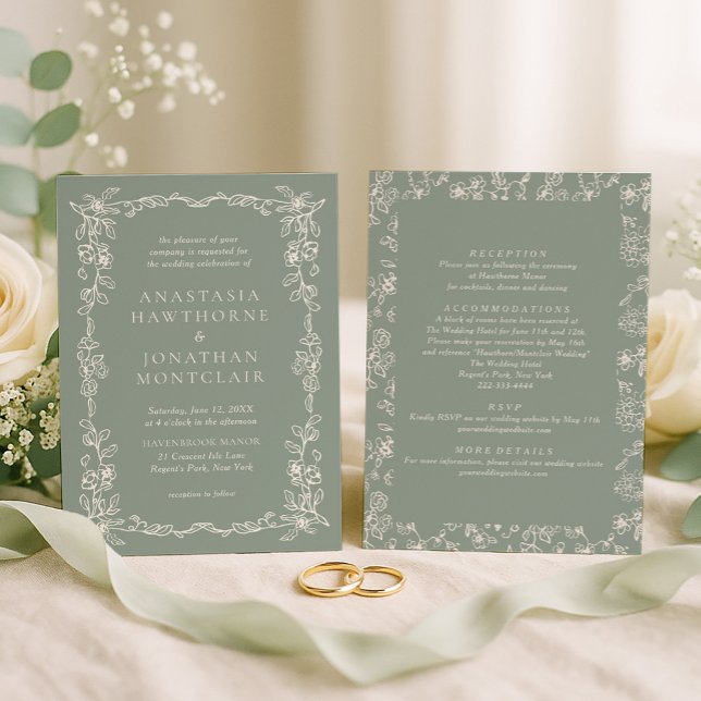 Elegant Sage Green All in One Wedding Invitation (Creator Uploaded)