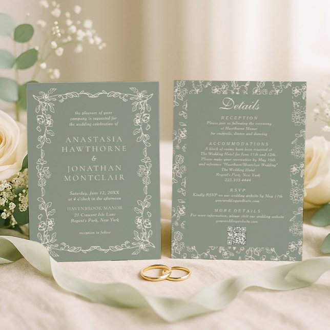 Elegant Sage Green All in One Wedding Invitation (Creator Uploaded)