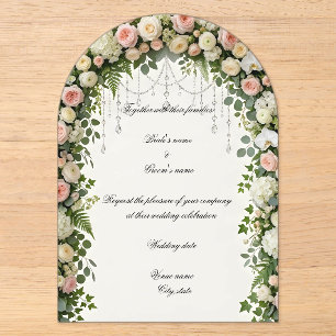 Elegant Sage Green and Cream Floral Wedding Acrylic Invitations