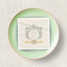 Elegant Sage Green and Gold Art Nouveau Napkin