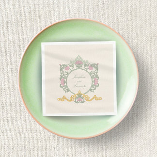 Elegant Sage Green and Gold Art Nouveau Napkin